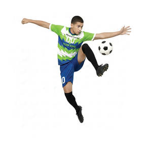 Ensemble d'uniformes de football, design rayé teint en pièce, nom d'équipe personnalisé, respirant, 100 % polyester pour des performances optimales et un style. - Product Image 2