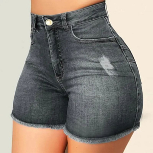 Shorts de Mezclilla para Mujer, Estilo Vaquero, con Flecos y Desgarros, de Cintura Alta, en Oferta - Product Image 2