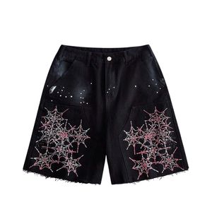 Shorts de Mezclilla Negros con Pedrería Personalizados para Hombre, Jeans Brillantes de Lujo, Estilo Urbano, Holgados, Moda de Verano, OEM, ODM, Venta al Por Mayor - Product Image 3