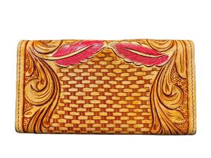 Cartera Bifold de Cuero Genuino con Patrón Geométrico Bohemio Elegante para Mujer, Bloqueo RFID, Cierre de Cremallera, Hecha a Mano, para Uso Diario - Product Image 3