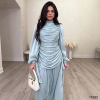 Robe Abaya en Chiffon Bleu Clair Scintillant, Modeste, à Manches Bouffantes Froncées, Robe de Soirée de Dubaï, Tenue de Fête pour Femmes Musulmanes