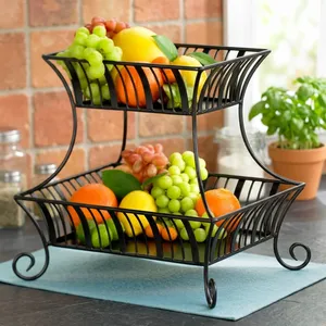 2 Tier Metal Fruit Basket Stand for Kitchen Countertop Decorative <b>Vegetable</b> <b>Storage</b> <b>Rack</b> Organizer Black - Product Image 5