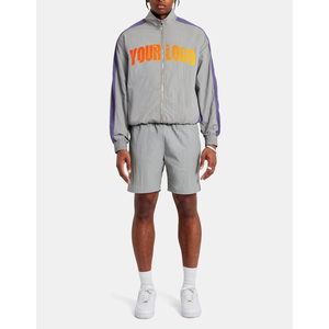 Ensemble survêtement personnalisé avec logo, veste légère en polyester à blocs de couleur brodés et short, ensemble coupe-vent en nylon élastique - Product Image 4