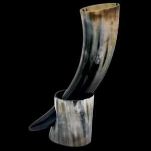 Medieval Style Polished <b>Drinking</b> Horn with <b>Stand</b> Viking Feast Cup Real Cow Horn Beer Mug Best For Beer Wine <b>Drinking</b> - Product Image 2