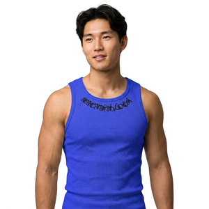 เสื้อกล้ามชายสีเทา คอโอ พิมพ์ลายตัวอักษร สไตล์ลำลอง ผ้าฝ้ายถัก 100% โลโก้ด้านหน้า - Product Image 5