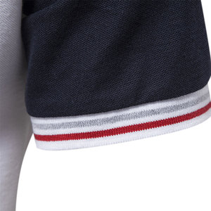 <b>Men</b> <b>White</b> Raglan <b>Sleeve</b> T-<b>Shirt</b> With Navy Contrast Trim Stand Collar Casual Fit Knitted Solid Color <b>Short</b> <b>Sleeve</b> Regular Length - Product Image 5
