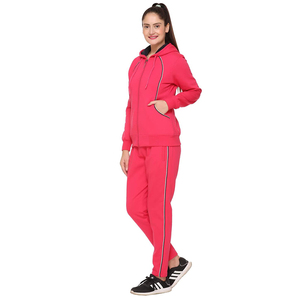 Women's Pink Hooded Tracksuit <b>Full</b> <b>Zip</b> <b>Sweatshirt</b> with Side Pockets Solid Color Casual Wear Autumn Season Regular Fit - Product Image 3