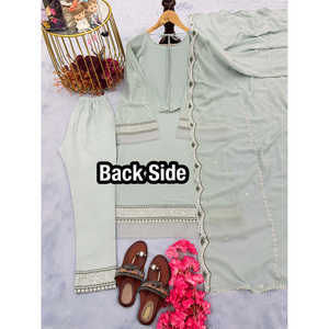 Conjunto de parte superior de Georgette de imitación pesada para mujer y Dupatta para ropa de fiesta - Product Image 4