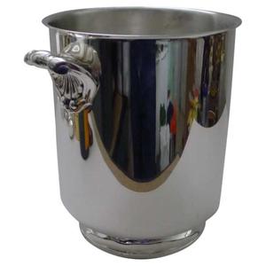 Seau à glace en métal facetté avec poignées hexagonales foncées, refroidisseur de boissons moderne en argent - Product Image 5
