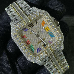 Montre de luxe Hip Hop avec diamants Moissanite VVS de laboratoire taille ronde, bracelet en caoutchouc, montre mécanique faite à la main - Product Image 6
