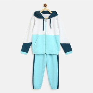 Ensemble uniforme scolaire en coton French Terry pour garçons, bleu clair et marine, sweat à capuche et pantalon, tenue pour enfants de l'école primaire - Product Image 1