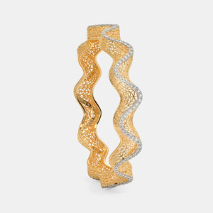 Brazalete de Lujo para Mujer en Oro de 14K con Diseño de Ondas Esculpidas y Diamantes Redondos Cultivados en Laboratorio - Product Image 1