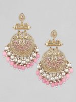 Boucles d'oreilles ethniques indiennes à clip, perles et zircon, finition or brillant, faites à la main, accessoires pour femmes pour mariage et fête