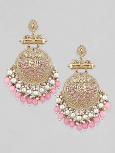 Pendientes étnicos indios Kundan Chandbali con perlas, chapados en oro, hechos a mano, para bodas y fiestas, accesorios para mujer. - Product Image 4