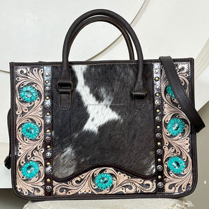Super September Hand Tooled Floral <b>Heart</b> <b>Shape</b> Shoulder <b>Handbag</b> For Women Real Cowhide Leather Travel Tote Bag With Adjustable - Product Image 4