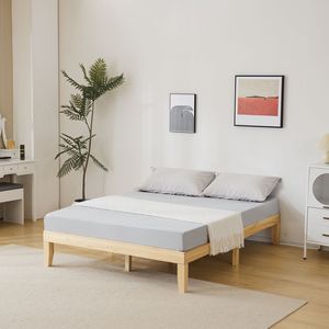 Letto Queen 202*151*30.5cm in Legno di Pino Massiccio, Design Semplice con Colore Naturale del Legno, Adatto Anche per Uso Singolo - Product Image 6