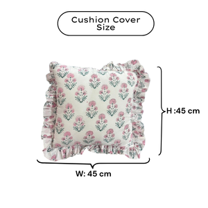 Funda de cojín cuadrada artesanal premium de algodón puro con estampado a mano estilo bohemio de Jaipur, con volantes, ecológica, para uso en el hogar y hoteles. - Product Image 6