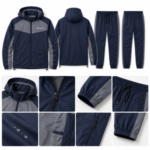 Chaqueta Deportiva Impermeable con Capucha y Logotipo Personalizado, Pantalones con Forro de Malla Transpirable y Bolsillo Trasero con Cremallera, Venta al Por Mayor - Product Image 4