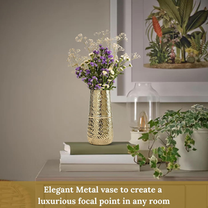Vase en métal doré élégant, porte-fleurs décoratif, centre de table de luxe pour la maison, le bureau, le salon, la chambre à coucher - Product Image 2