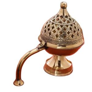 Brûleur d'encens décoratif en laiton avec couvercle et poignée, porte-encens Pooja Dhuni, vente en gros, décoration pour la maison, hôtel, restaurant - Product Image 3
