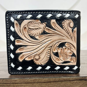 กระเป๋าสตางค์แบบพับสองทบงานทำมือสไตล์ใหม่กระเป๋าสตางค์หนังเครื่องมือบางสำหรับผู้ชายหนังแท้หรูหราประดับลูกปัดสุดหรู - Product Image 5