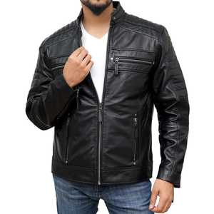 Autumn <b>Mens</b> Classic Biker <b>Leather</b> <b>Jacket</b> Slim Fit Design with Coated Canvas Outerwear Popular Style <b>jacket</b> for <b>men</b> - Product Image 5