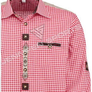 Men's Casual Long Sleeve Check Slim Fit Bavarian Dress <b>Shirts</b> <b>Red</b>&White Lederhosen Custom Winter Lederhosen For Men - Product Image 3