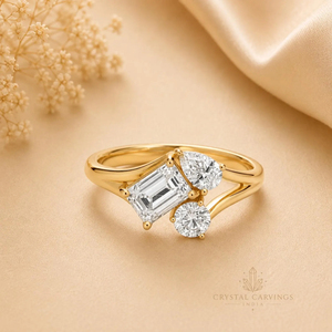 1.5 Carat Moissanite Three Stone Engagement <b>Ring</b> <b>Emerald</b> Pear Round Cut Gold Plated 925 Sterling <b>Silver</b> Bridal <b>Ring</b> for Women - Product Image 1