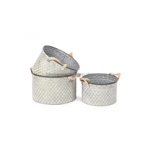 Iron flower buckets with rope handles manufacturers of modern garden planters in galvanized metal hand painted