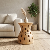 Tabouret en racine de teck moderne et écologique fait à la main, personnalisable, diamètre 40 x hauteur 45 cm, pour salon, chambre, maison, hôtel, appartement