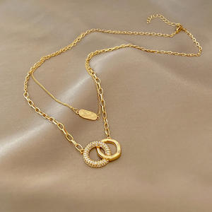 Nuevo coreano circón perla corazón colgante collar oro Acero inoxidable estrella Luna mariposa letra encanto collar joyería <span class=keywords><strong>de</strong></span> moda - Product Image 1