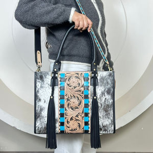 กระเป๋าโท้ทหนังแท้ลายตารางดอกไม้ ดีไซน์หรูหรา รุ่นใหม่ล่าสุด ปี 2025 สำหรับผู้หญิง - Product Image 4