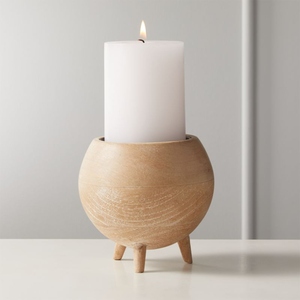 Juego de dos portavelas de madera natural con diseños de cuenco y esfera para decoración rústica de mesa en el hogar. - Product Image 6