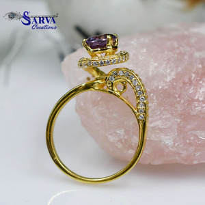 Alexandrite 925 Sterling Silver Gold Plated Halo <b>Ring</b> with <b>Cubic</b> <b>Zirconia</b> Accents Elegant Women Engagement <b>Wedding</b> Jewelry Gift - Product Image 5