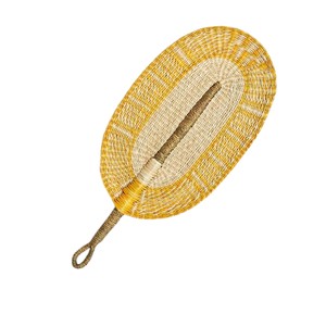 Éventail artisanal en jonc de mer encadré, jaune moutarde et beige, pièce décorative traditionnelle pour le salon et l'art mural - Product Image 2