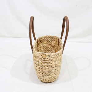 Sac fourre-tout en jacinthe d'eau tressé à la main, sac de plage estival en paille avec poignées en cuir - Product Image 4