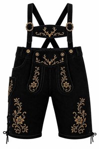 Shorts Bermuda en Lederhosen Noir pour Homme avec Broderie Dorée, Taille Haute, Fermeture Boutonnée, Style Décontracté, Tissu en Laine - Product Image 3