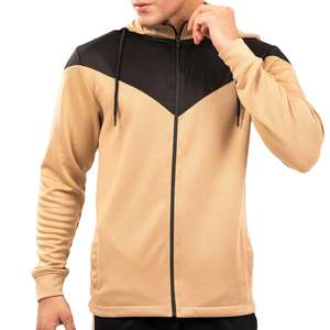 Sudadera con capucha y cremallera para hombre, color camel y negro, estilo casual deportivo, moderna, para invierno. - Product Image 4