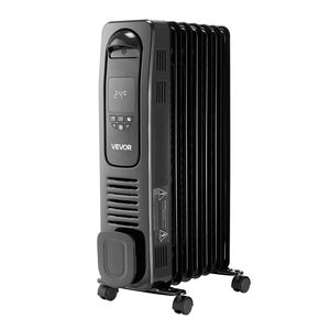 1500W Electric Oil-Filled <b>Radiator</b> LED <b>Screen</b> Space Heater with Over-Heat Protections 24h Timer Portable Cast Handle Home Heater - Product Image 1