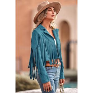 Chaqueta de gamuza con flecos para mujer, estilo bohemio, occidental, con borlas, estilo retro, vaquera, elegante, prenda exterior de gamuza. - Product Image 3