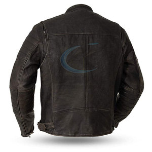 Veste en cuir d'hiver pour homme KHIMASHAM INDUSTRY, couleur unie, respirante, fermeture éclair, style streetwear, logo frontal, écologique - Product Image 3
