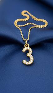 Collar con colgante de diamante moissanita incoloro con número del 0 al 9 en oro de 14 quilates, joyería fina minimalista de fabricante a bajo precio. - Product Image 3