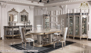 Conjunto de muebles de comedor de aspecto plateado clásico, conjunto de mesa de comedor de 4 plazas, estilo barroco y metálico - Product Image 2