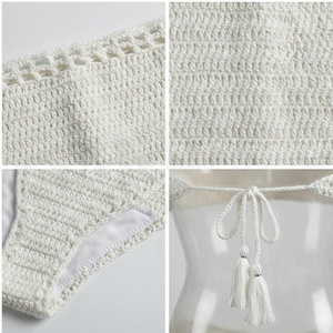 White Crocheted Bandeau Bikini Set Women 2 Piece Solid Stretch Thong Bottom Swimwear - Product Image 5