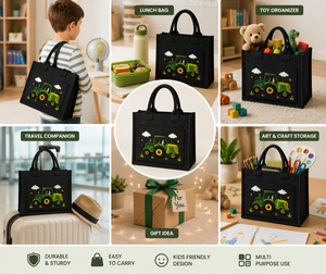 Embroidered Jute Tote <b>Bag</b> <b>Medium</b> <b>Size</b> Cartoon Design Hand Carry Daily Use - Product Image 4