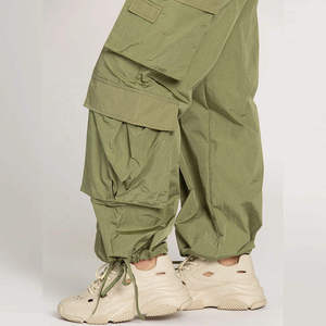 Women's Olive <b>Green</b> <b>Cargo</b> <b>Pants</b> Mid Waist Elastic Drawstring Loose Fit Full Length Solid Color Casual Spring Style Pocket Design - Product Image 3