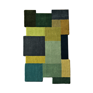 Tapis d'appoint géométrique contemporain en laine et viscose tufté à la main, à poils ras, patchwork rectangulaire irrégulier 3D - Product Image 4