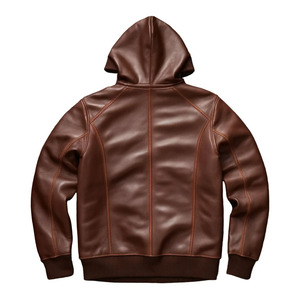 Chaqueta con Capucha de Cuero Genuino Marrón para Hombre, Forro de Sherpa, Cierre de Cremallera, Impermeable, Transpirable, Reversible, Estilo Motero de Invierno - Product Image 2