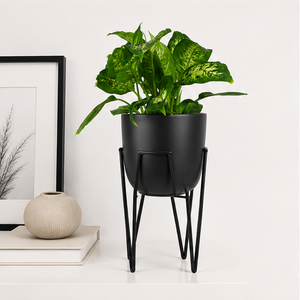 Jardinière en métal noir avec support pour plantes d'intérieur, pot de fleurs en fer thermolaqué, présentoir pour plantes pour salon - Product Image 2