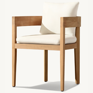 Une chaise en teck avec accoudoirs, au style simple et moderne, pour l'extérieur, équipée de mousse souple. - Product Image 5